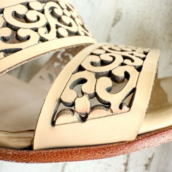 BRIGHTON Tinsel Leather Strappy High Heel Open Toe Beige Sandals Womens Size 7.5 - Picture 14 of 16